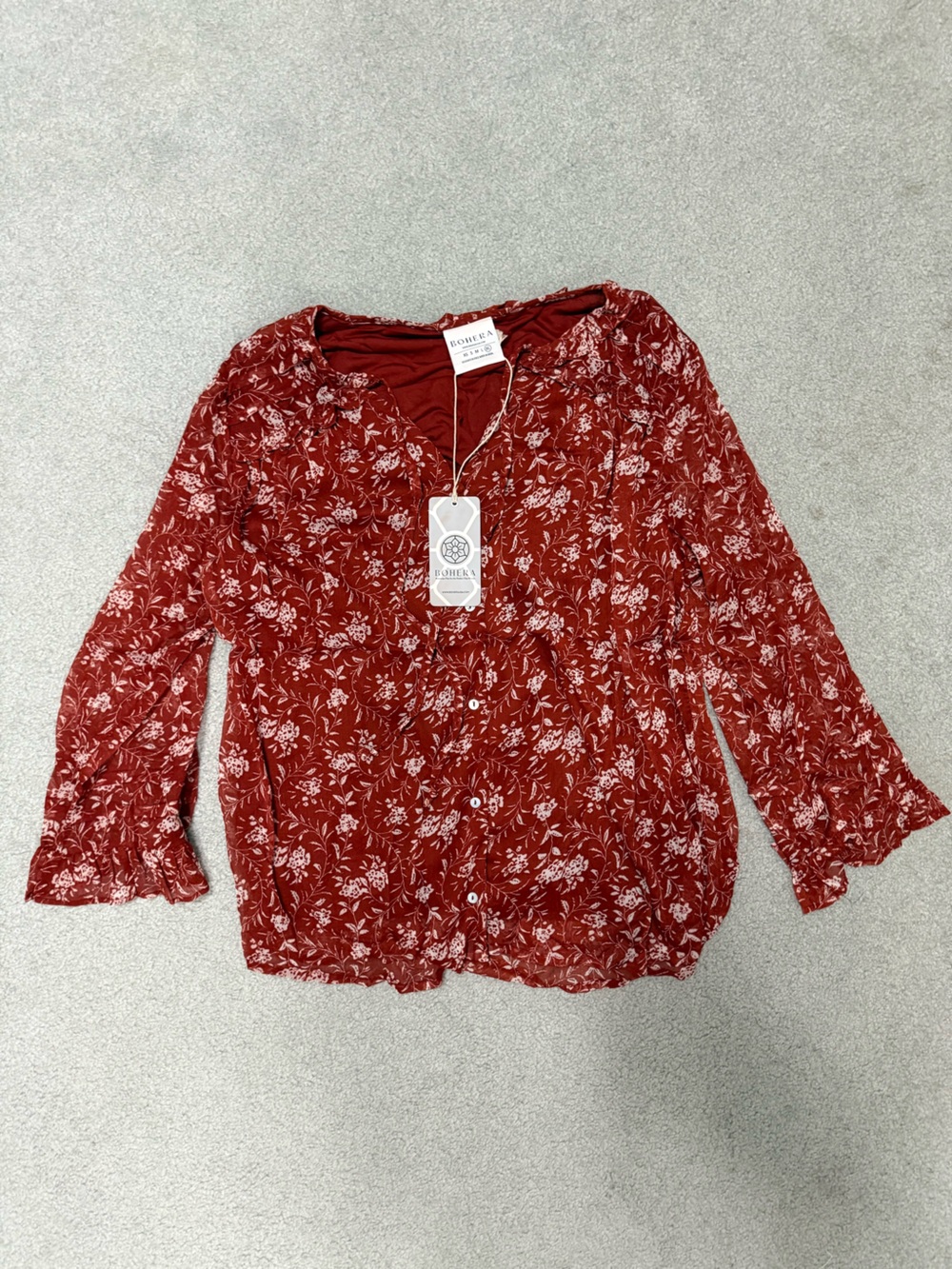 NWT Red Floral Button-Down Blouse